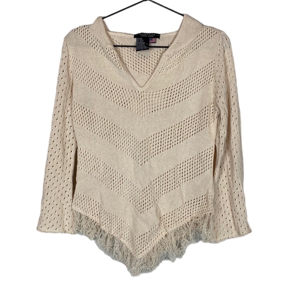 Vintage Rampage ivory fringe hooded sweater